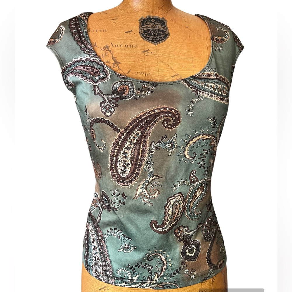 90s Y2K vintage XOXO paisley watercolor cap sleeve scoopneck Juniors Medium